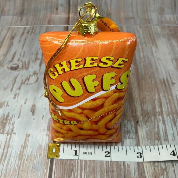 Cheese Puffs Ornament Exchange Handmade Glass Collectible by Cody Foster & Co - Picture 3 of 4